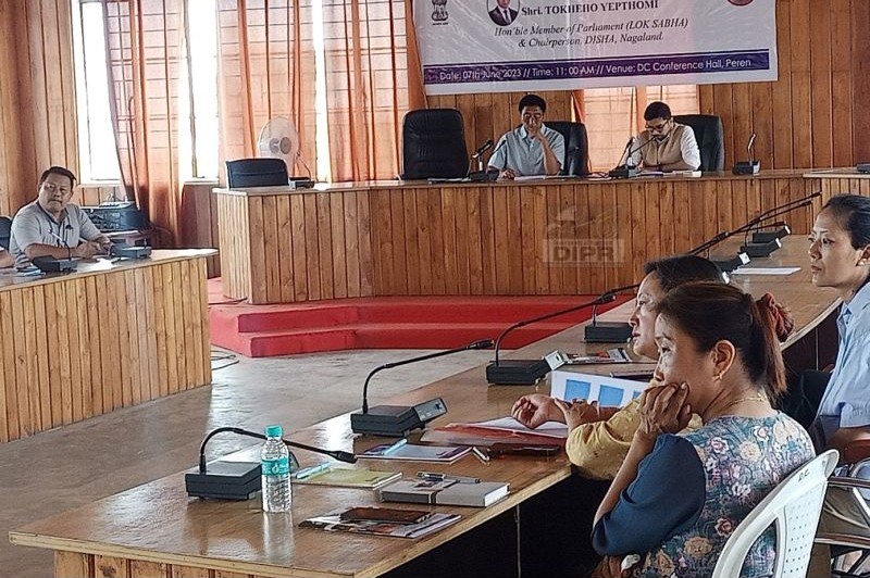 Chairperson DISHA, Tokheho Yepthomi addressing the meeting held at DC Office DPDB hall Peren on June 7. (DIPR Photo)